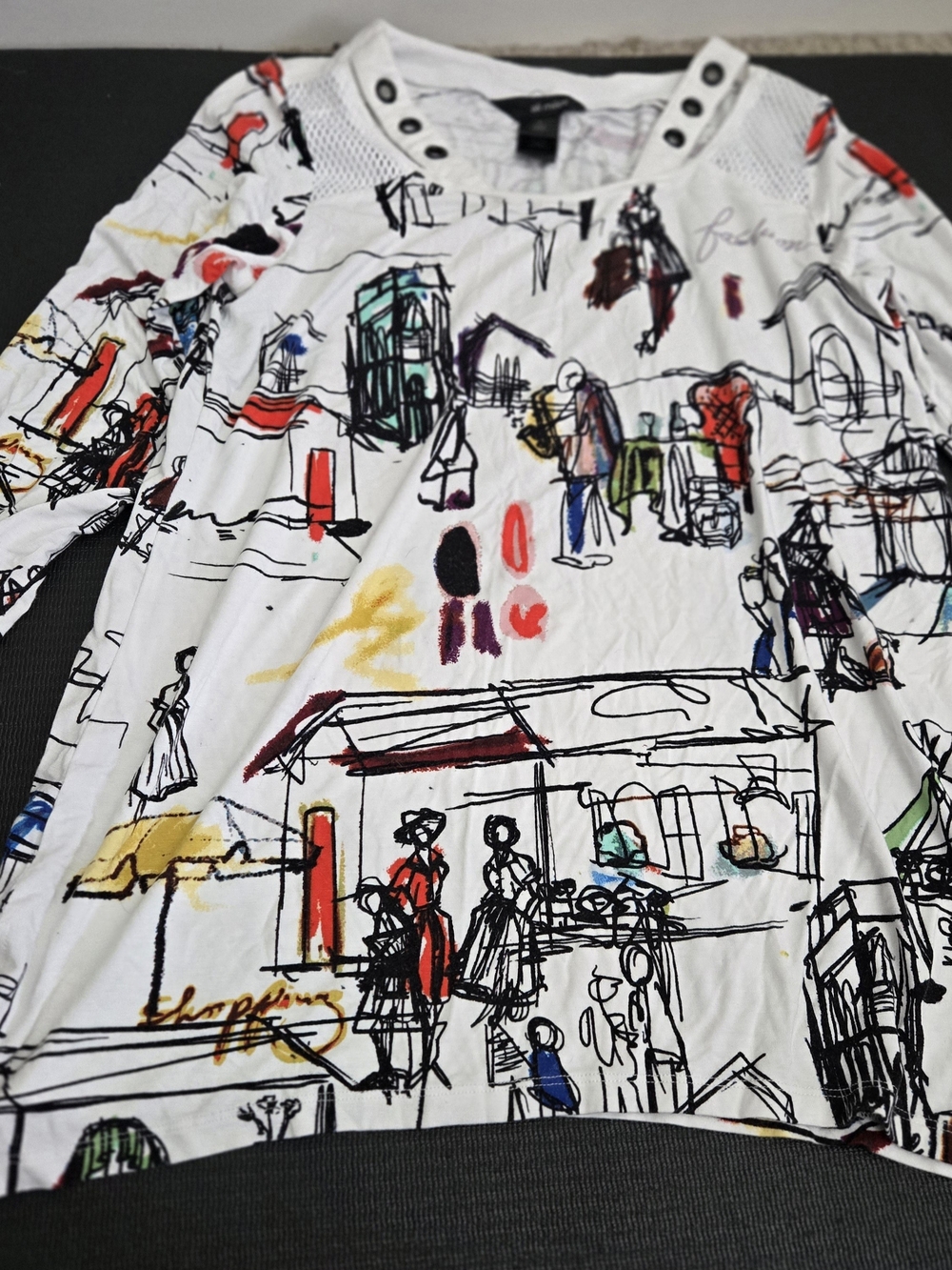 Women's White Illustrated Print Long Sleeve Shirt